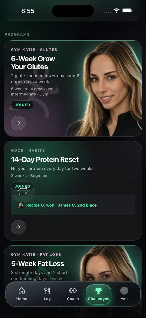 Katie's programs on the Challenges tab